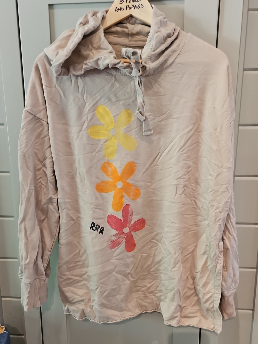 funk.u.self Aerie hand Stamp Colored Flower Hoodie with Side Slit Sz M OVERSIZED